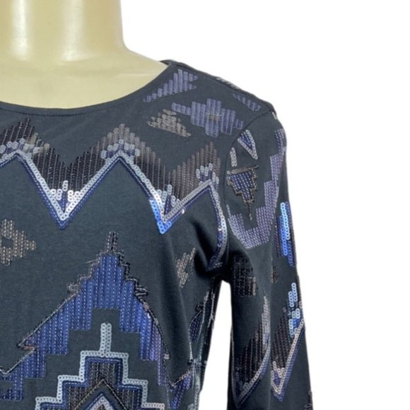 Express Women’s Black and Blue Sequined Dress Sz M - Picture 5 of 9